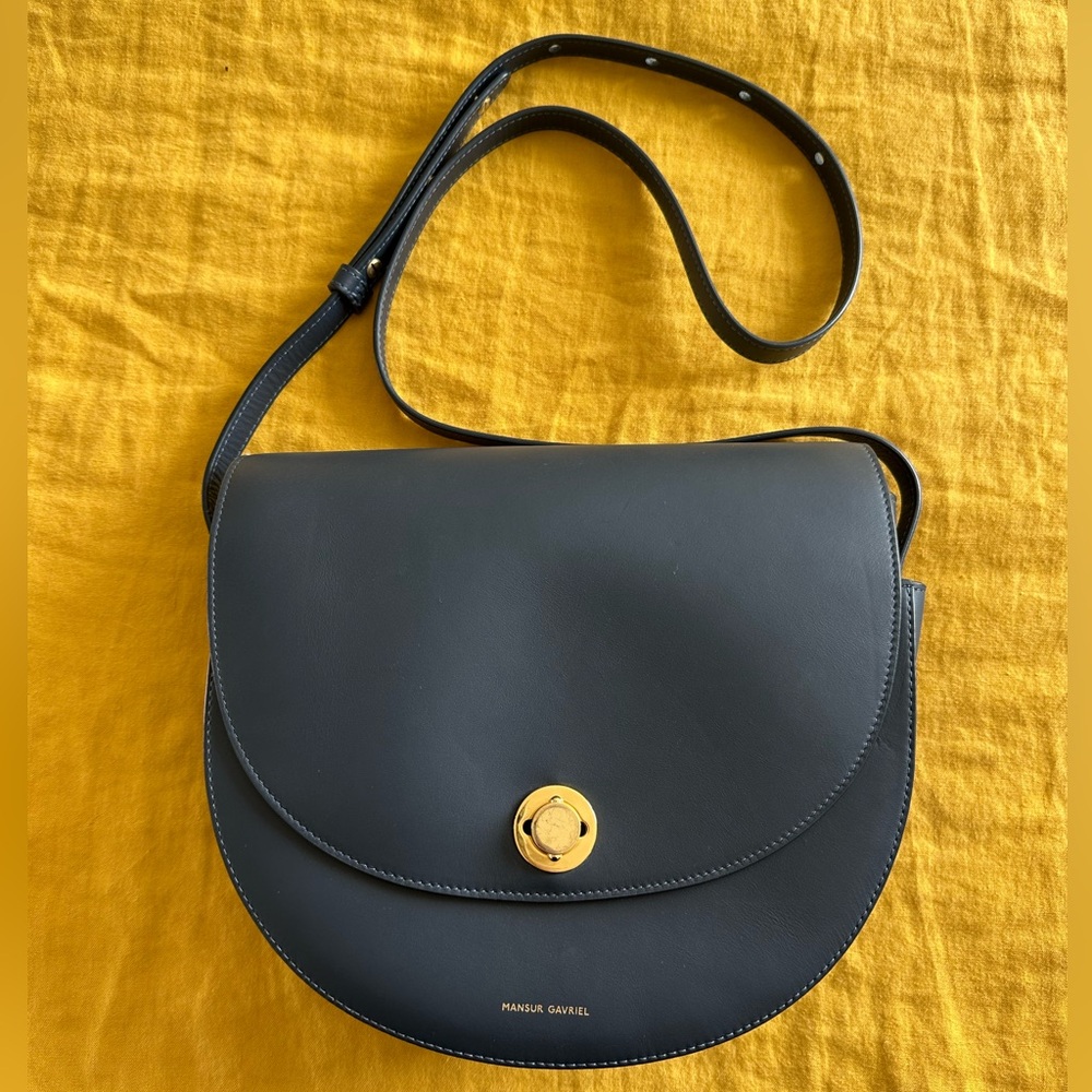 Mansur Gavriel Saddle Bag Large Navy Blue Leather Shoulder Bag